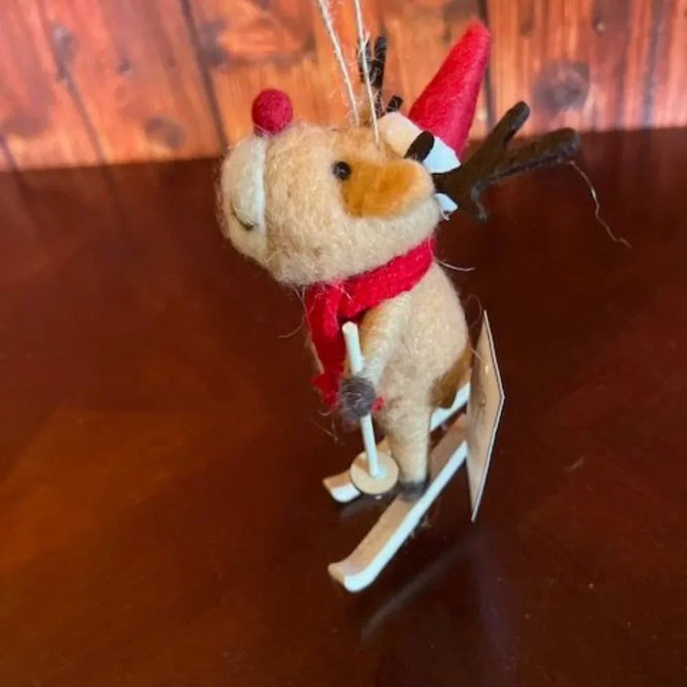 Felt Reindeer Skier Christmas Ornament whimsy to holiday decor hat and‎ scarf